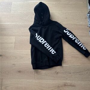 Supreme Black Hoodie with White Sleeve Logo - Men